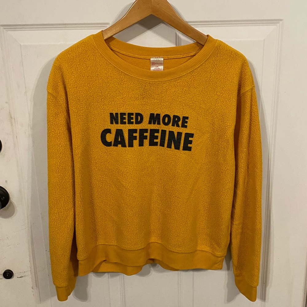 "Need More Caffeine" Yellow Sweater